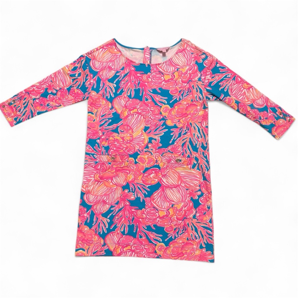 Lilly Pulitzer Lena Dress Size Medium Pink 3/4 Sleeve Shift French Terry Resort